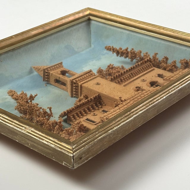 1940s Antique Hand Carved Folk Art Cork Diorama With Abandoned Church With Trees For Sale - Image 5 of 6