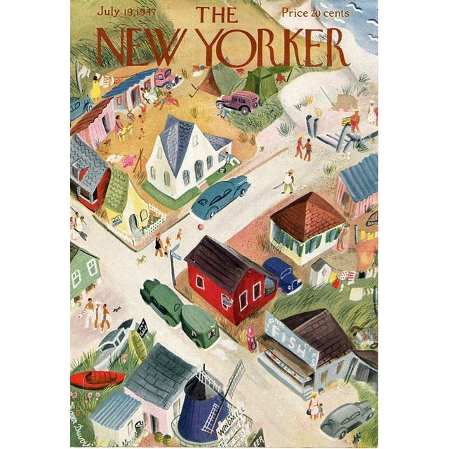 Original vintage New Yorker magazine cover dated July 19, 1947 featuring a Seashore theme. Cover illustration by Roger...