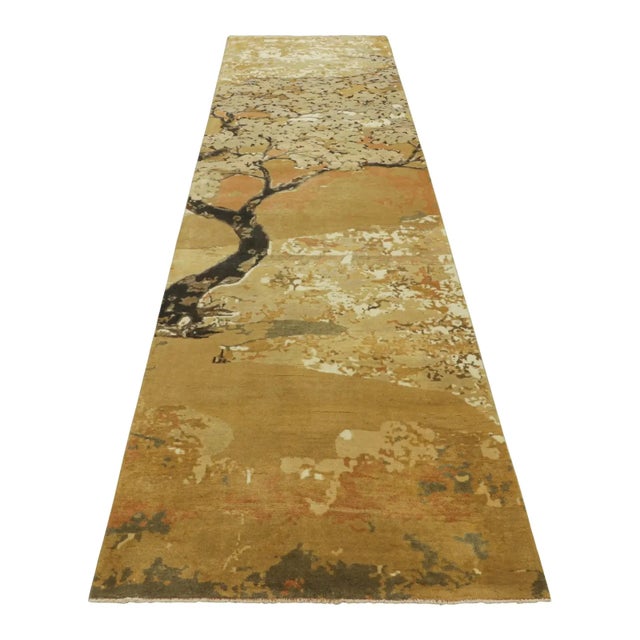 Late 20th Century Rug & Kilim’s Chinese Art Deco Style Runner Rug in Gold With Pictorial “Breeze” For Sale - Image 5 of 7