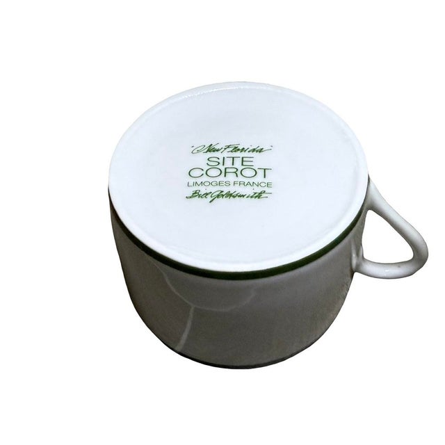 Ceramic 1990s Bill Goldsmith Site Carot New Florida Green Limoges Cup & Saucer Set of 5 - 10 pcs For Sale - Image 7 of 14