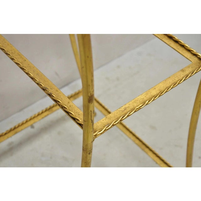 Metal Mid 20th Century Italian Hollywood Regency Iron Rope Tassel Gold 3 Tier Etagere Stand Side Table For Sale - Image 7 of 12