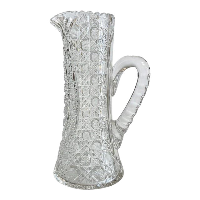 Antique American Brilliant Cut Crystal Water Pitcher-Abp-Victorian-Edwardian For Sale