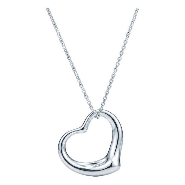 Vintage Elsa Peretti for Tiffany & Co. Open Heart Pendant Necklace 32" Sterling For Sale