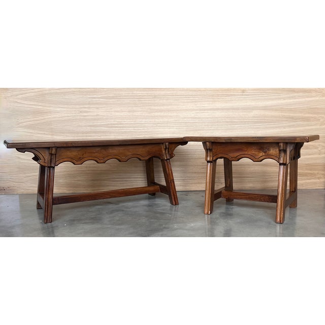 Set of Two Spanish Baroque Side Tables With Wood Stretcher and Rectangular Top For Sale - Image 4 of 12