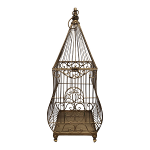 Vintage Gold Wire Birdcage With Pagoda Form & Hinged Top