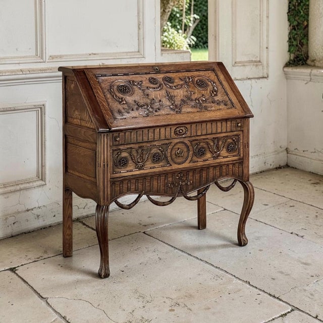 French Country 19th Century Country French Louis XVI Slant Front Secretary Desk For Sale - Image 3 of 18