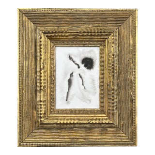 Contemporary Original Abstract Ink Painting Heavy Chunky Gold Wood Frame For Sale