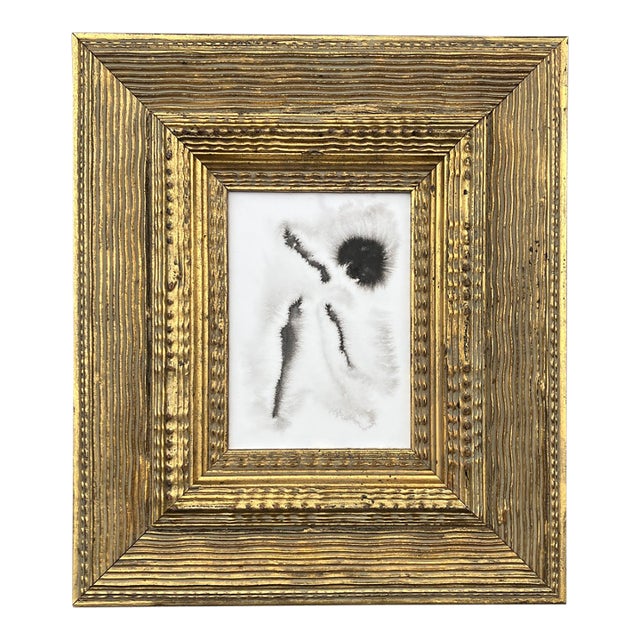 Contemporary Original Abstract Ink Painting Heavy Chunky Gold Wood Frame For Sale