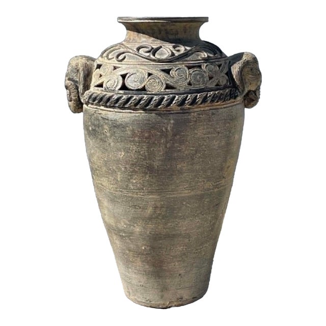 Late 20th Century Thailand Ban Chiang Vintage Earth Ware Terracotta Elephant Floor Vase For Sale