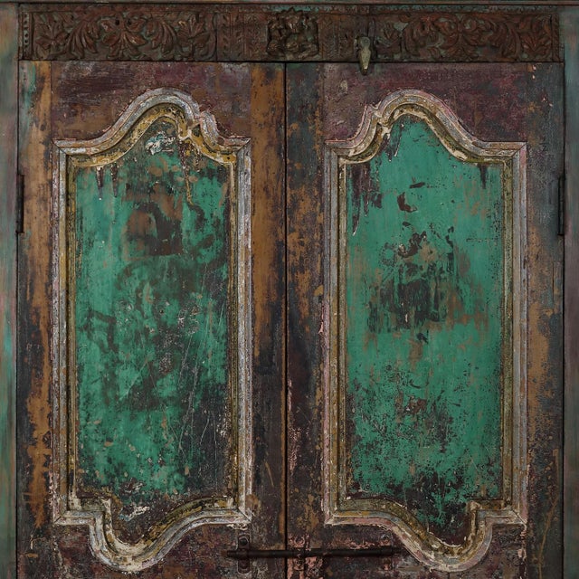 Armoire Constructed From Antique Indian Painted Teakwood Doors and Elements For Sale - Image 4 of 7