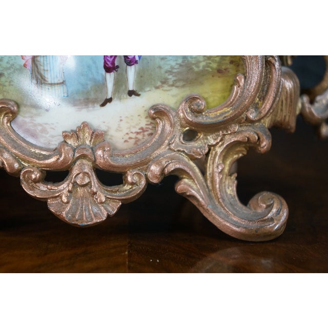 Antique French Louis XV Rococo Sèvres Style Hand Painted Porcelain Mantel Clock For Sale - Image 15 of 18
