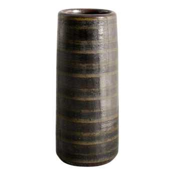 Mid-Century Swedish Brown Stoneware Cylinder Vase by Arthur Andersson for Wallåkra, 1940s For Sale