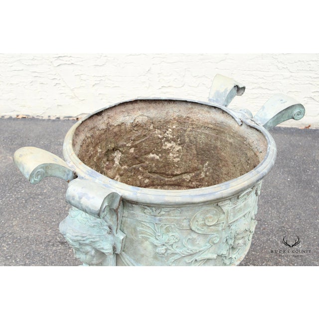 Neoclassical Antique Pair of Lead Alloy Outdoor Garden Urns For Sale - Image 3 of 12