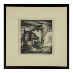 Richard Hood (1910-1995) - Wpa Expressionist Man and House, Signed (Lithograph, 1939)/Edvard Munch/Van Gogh