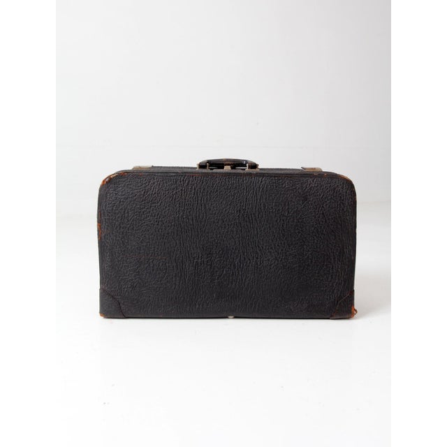 Vintage 1930s Belber Black Leather Suitcase With Green Interior For Sale - Image 10 of 18