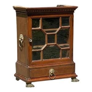 Antique George III Oak Specimen or Valuables Cabinet With Lion's Head Mounts