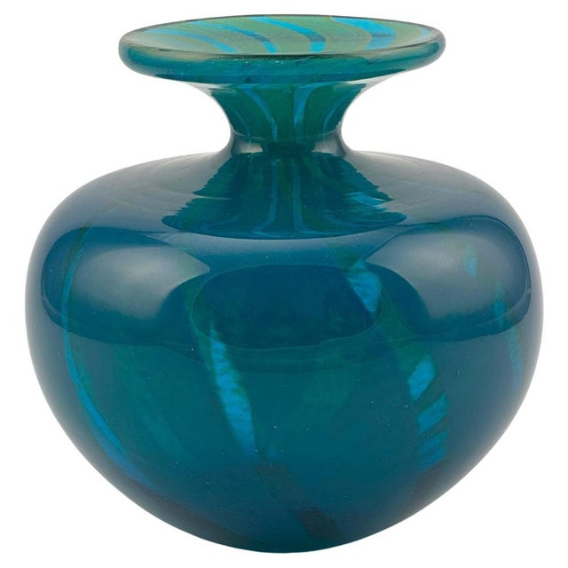 Glass Azure Blue and Turquoise Ming Bottle Vase from Mdina, 1970s For Sale - Image 10 of 10