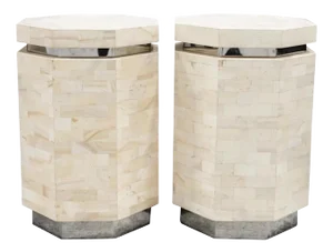 Ron Seff Octagonal Formed Tessellated Marble Pedestals - A Pair