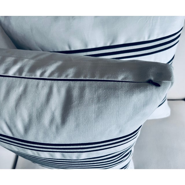 Pair Reversible Cushions/Pillows in Navy Blue Stripes on White For Sale - Image 11 of 11