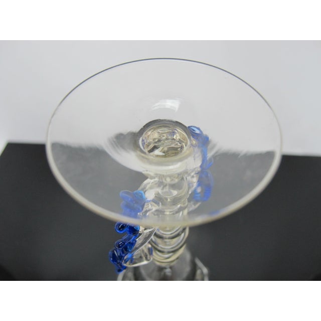 Blue Venetian Hand Blown Art Glass Decorative Tipetto Wine Goblet With Blue Wings For Sale - Image 8 of 8