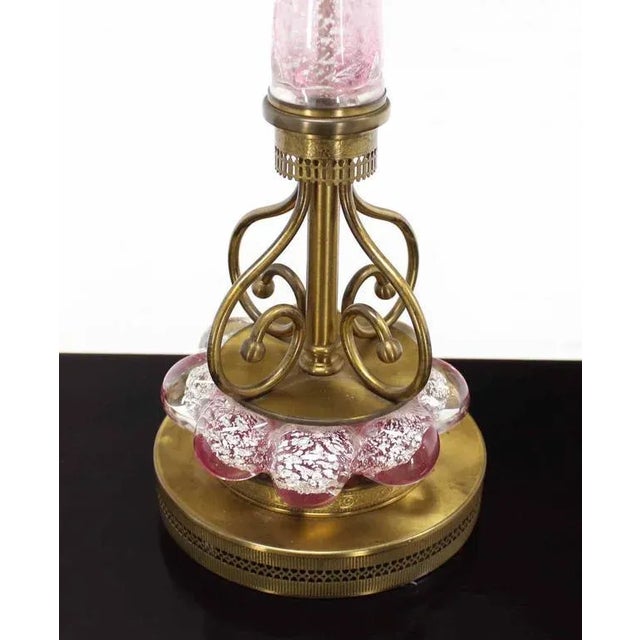 Vintage Mid Century Pink Murano Glass and Brass Table Lamps- a Pair For Sale - Image 6 of 10