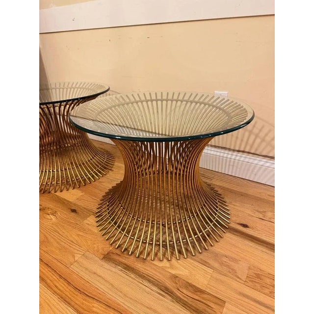 Warren Platner Pair of Warren Platner Style Gilt Steel End Tables For Sale - Image 4 of 12