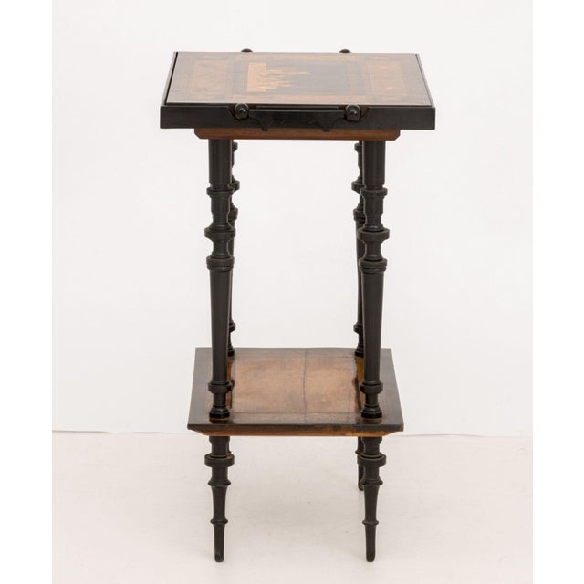 Brown Italian Two-Tier Marquetry Ebonized Games Table, 19th Century For Sale - Image 8 of 8