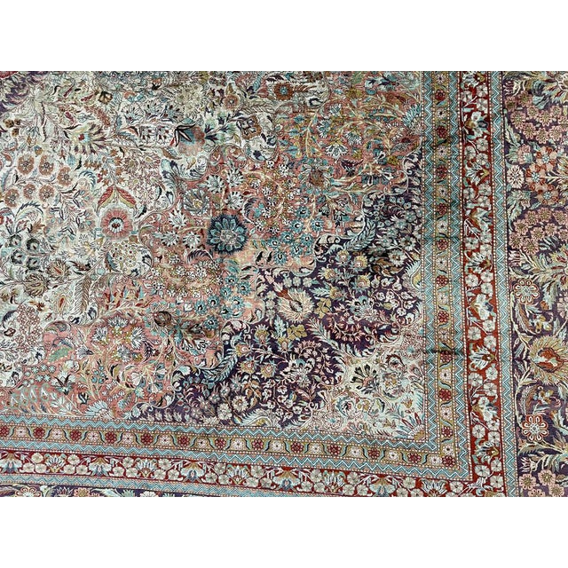 A Stunning Vintage Mansion 12' X 18' Size All Silk 400+ Kpsi Persian Qum Pattern Silk Rug For Sale In Los Angeles - Image 6 of 12