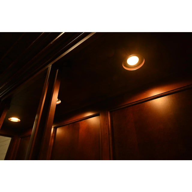 Ethan Allen French Regency Louis XVI Carved Cherry Wood Lighted Breakfront Bookcase or Display Cabinet For Sale - Image 10 of 12