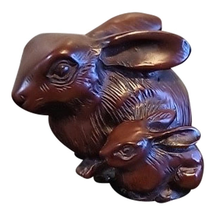 Red Boxwood Japanese Netsuke Rabbit | Chairish