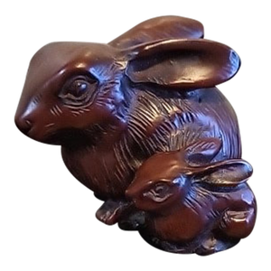 Red Boxwood Japanese Netsuke Rabbit