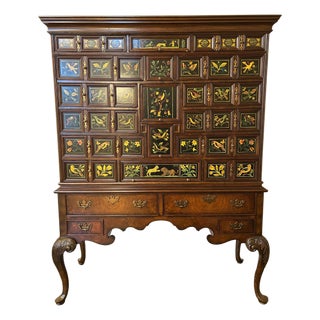 Late 20th Century Maitland-Smith Hand-Painted Chinoiserie Apothecary Cabinet on Queen Ann Style Stand For Sale