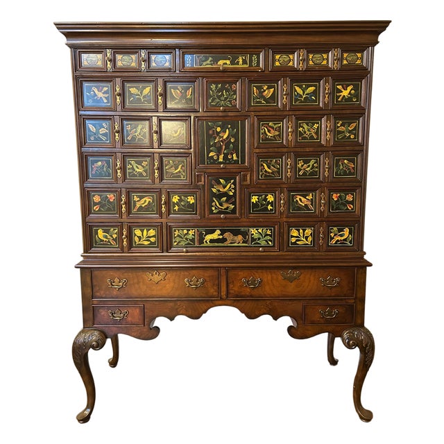 Late 20th Century Maitland-Smith Hand-Painted Chinoiserie Apothecary Cabinet on Queen Ann Style Stand For Sale