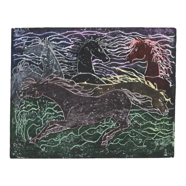 1990s Mystic Horses Linocut For Sale