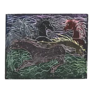 1990s Mystic Horses Linocut