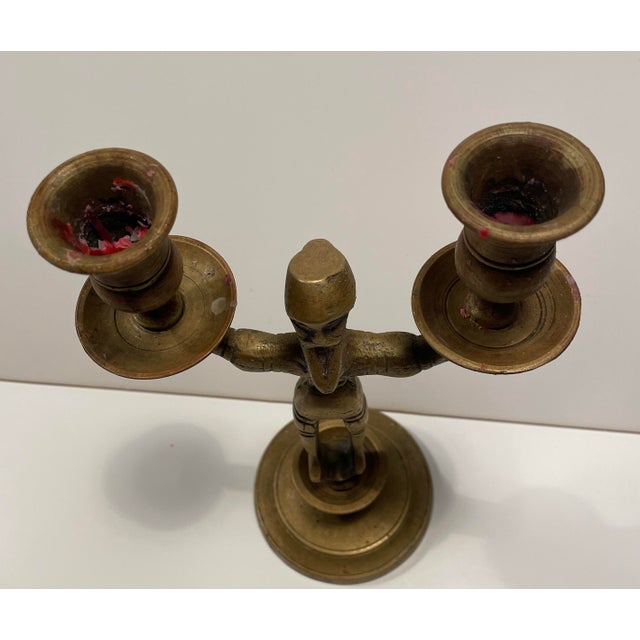 Early 20th Century Brass Figural Double Arm Candlestick For Sale - Image 5 of 8