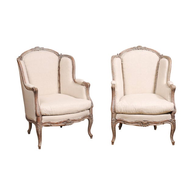 Late 19th Century French Louis XV Style 1880s Painted Bergère Chairs with Carved Floral Motifs - A Pair For Sale - Image 5 of 12
