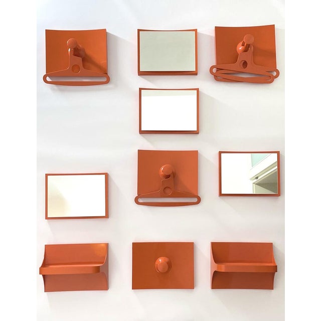 German Orange Plastic Wall Cabinet with 4 Mirrors, Coat Racks & Shelves, 1960s, Set of 14 For Sale - Image 11 of 11