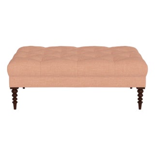 Bunny Williams Home Irving Ottoman in Adobe Performance Birdseye Chenille with Mahogany Legs For Sale