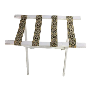 Scheibe White Vintage Luggage Suitcase Folding Rack With Tapestry Fabric Straps