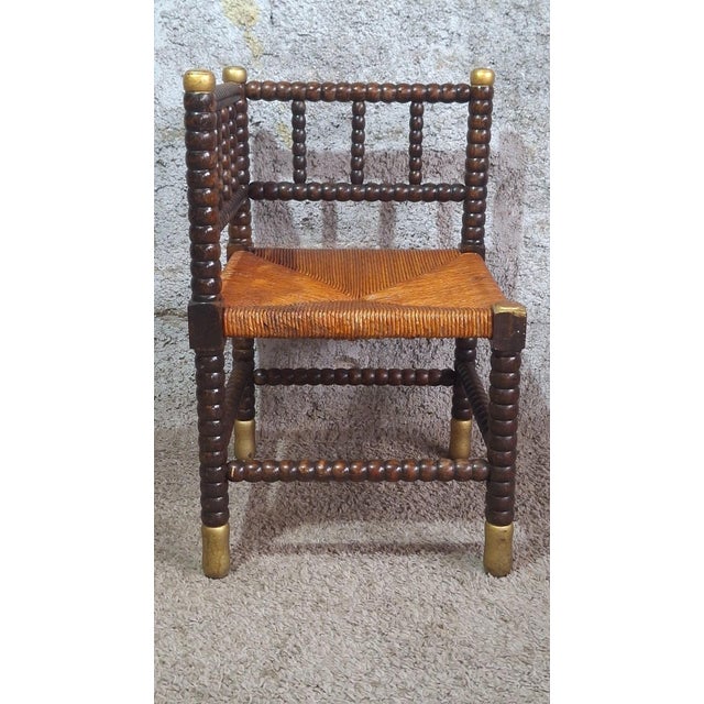 Brown 19th Century Louis XIII Style Fireside Chair in Turned Wood and Woven Rush For Sale - Image 8 of 15