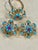 Arts & Crafts 4 Ct Natural Turquoise & Ruby 18 Kt Yellow Gold Flower Ring & Earring Set 20Gm For Sale - Image 3 of 18