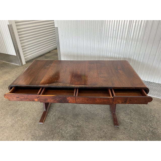 1970's Large Mid Century Craft Studio Bench Made Rosewood Desk For Sale - Image 11 of 13