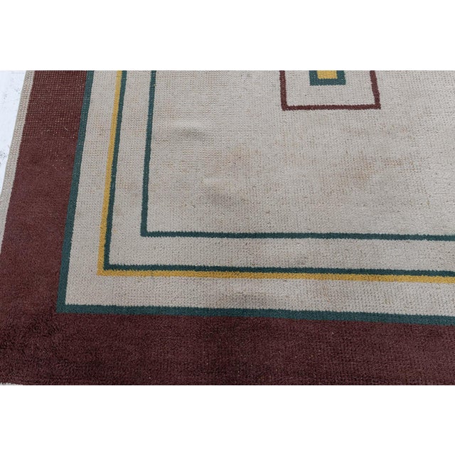 Doris Leslie Blau Vintage French Art Deco Cream Hand-Knotted Wool Rug For Sale - Image 4 of 8