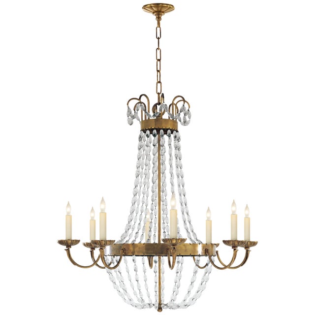 Chapman & Myers for Visual Comfort Signature Paris Flea Market Large Chandelier in Antique-Burnished Brass with Seeded Glass For Sale