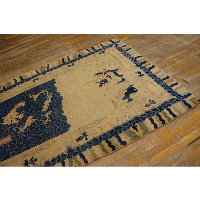 1900 - 1909 Nice Beige Background Color With Small Detail Dragon Geometric Pattern Antique Chinese Peking Rug For Sale - Image 5 of 11