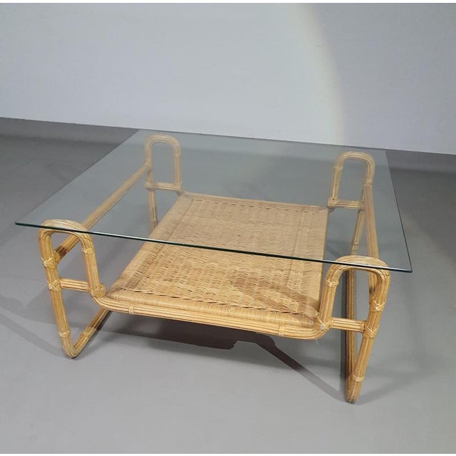 Mid-Century Pencil Split Reed and Rattan Coffee Table with Iron Frame and Glass Top For Sale - Image 11 of 11