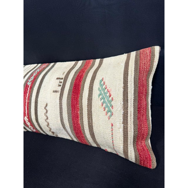 Turkish Hemp Pillow Cushion Natural Beige Red Cushion Cover 14x40 For Sale - Image 4 of 4