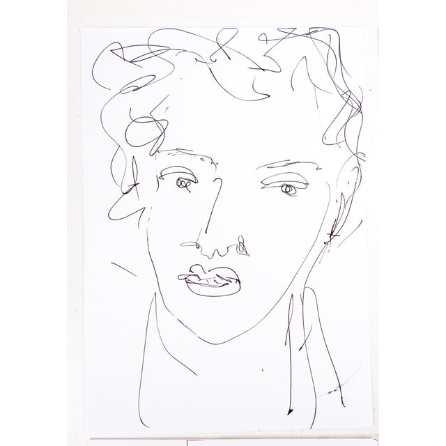 Set of 6 vintage late 20th century pen and ink on paper quick portrait studies drawings in the style of Henri Matisse....