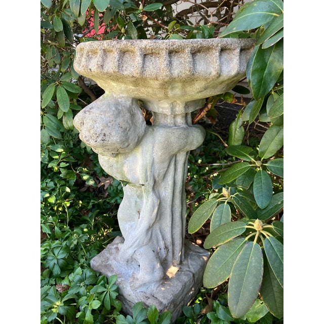 Greige Vintage Figural Cement Bird Bath For Sale - Image 8 of 8